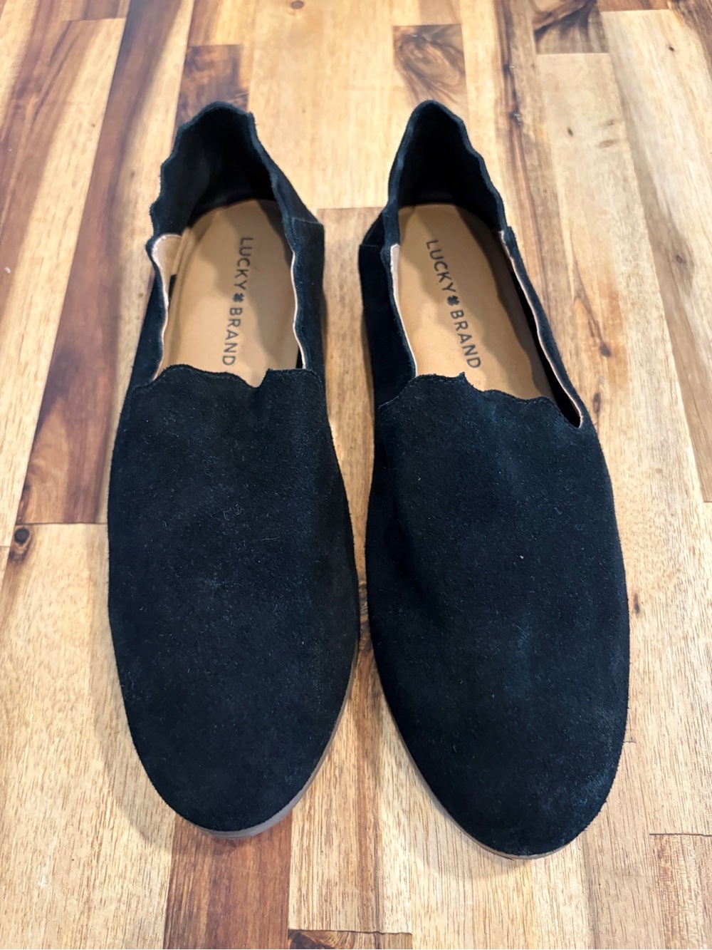 Lucky Brand Black Suede Scalloped Slip-On Flats
